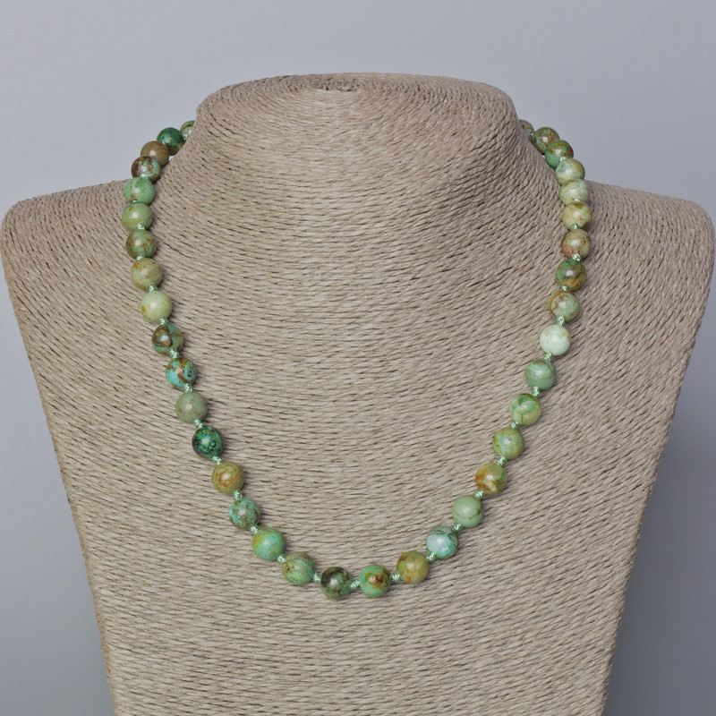 Chrysocolla Necklace with natural stone, smooth beads, diameter 8.5 mm, length 45–49 cm