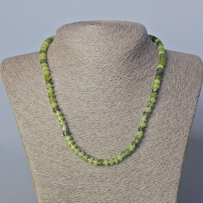 Canadian Jadeite Necklace with Disc Beads, natural stone, diameter 6x3 mm ±, length 45-47 cm