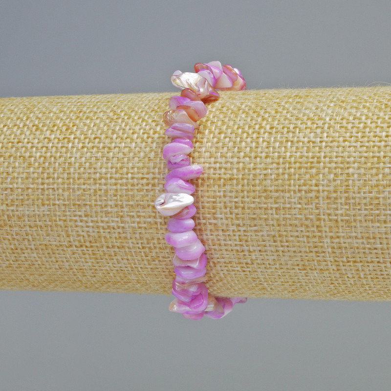 Toned Purple Mother-of-Pearl Chip Bracelet, 7 x 2.5 mm diameter ± (stretch), length 18 cm