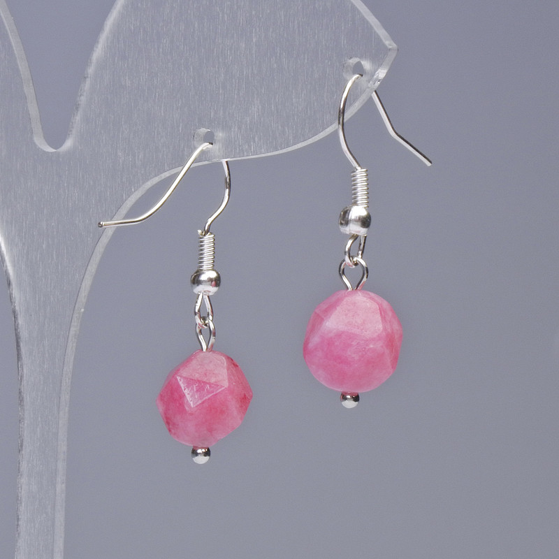 Rhodonite Earrings, Natural Stone, Faceted, 9–10 mm diameter, 31 mm length