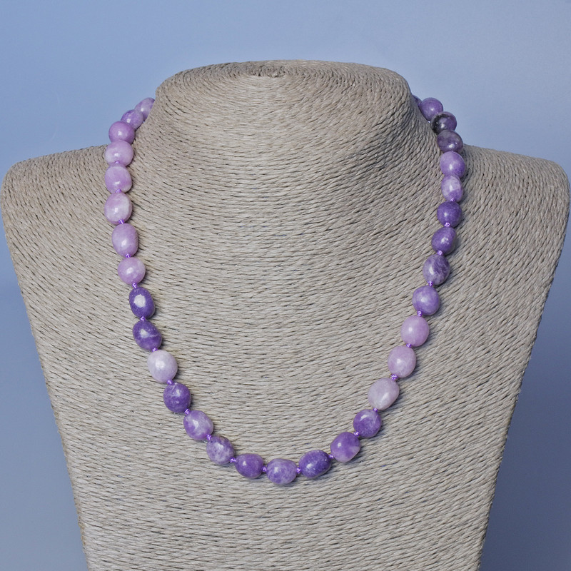 Amethyst Beaded Necklace, Faceted Natural Stone, 10 mm Diameter, 48 cm Length