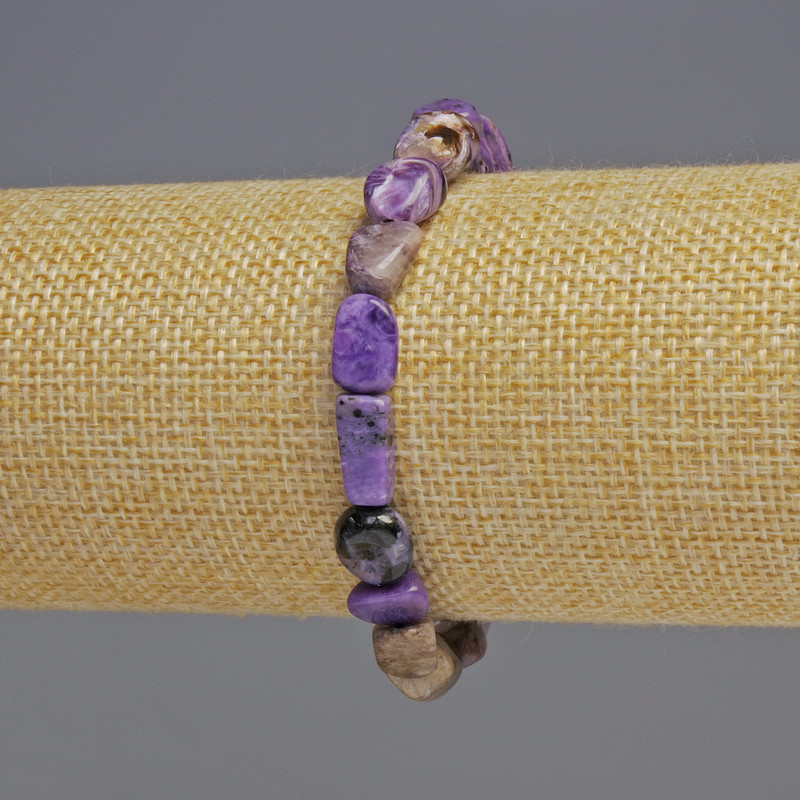 Charoite bracelet, natural stone, faceted, 8x8x5 mm, 18 cm length, stretch