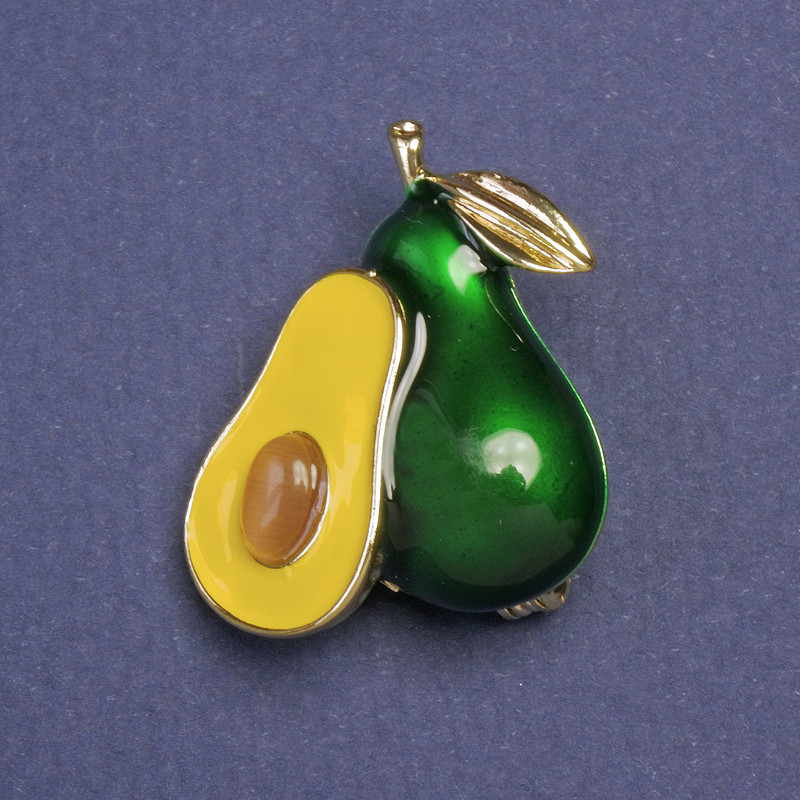 Avocado Brooch-Pendant Green Enamel Gold