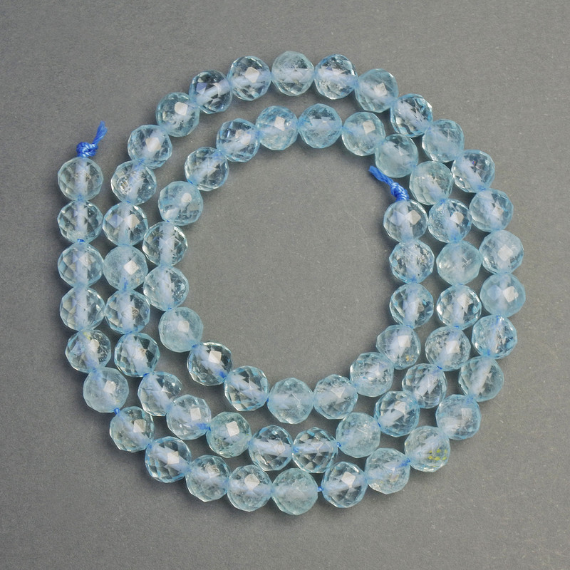Natural stone beads Topaz faceted round bead, diameter 6.5 mm +/-, length 39 cm +/-