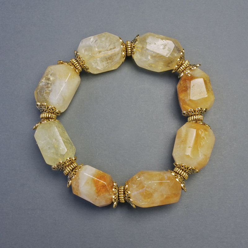 Bracelet Citrine natural stone facets, diameter 14x20mm ± with inserts, length 18cm ± stretch