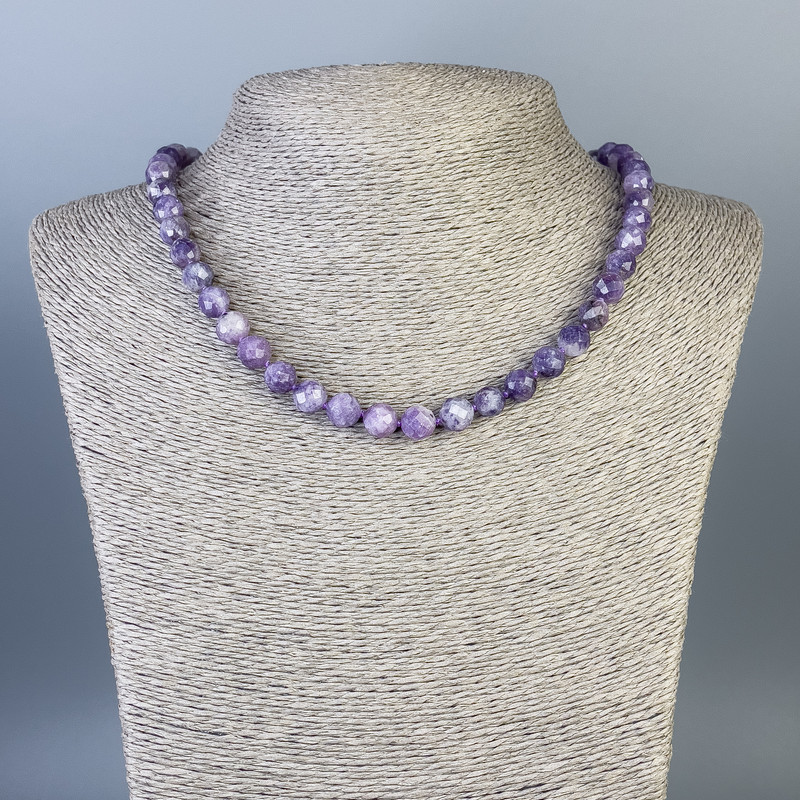 Lepidolite Necklace with Faceted Bead, 8 mm Diameter, 47 cm Length