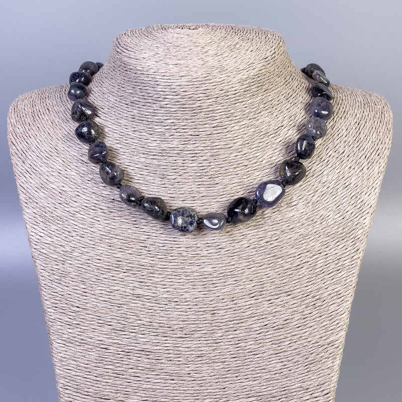 Faceted iolite bead necklace, diameter 10-12×10-13 mm, length 50 cm +/- with clasp