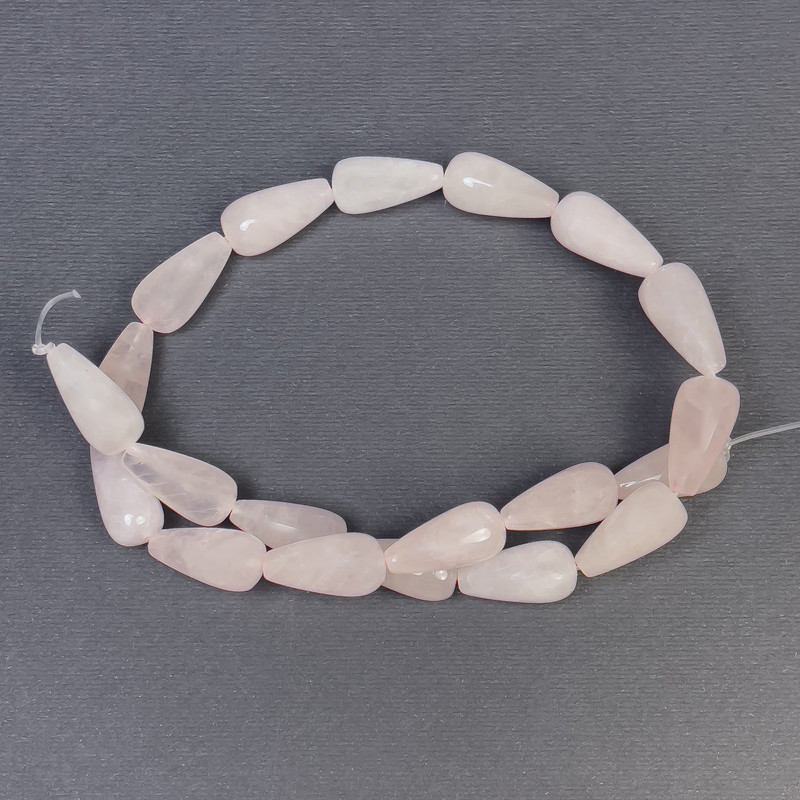 Pink Quartz Beads, Natural Stone Teardrop, 19×10 mm, Hole ~1 mm, Length 42 cm