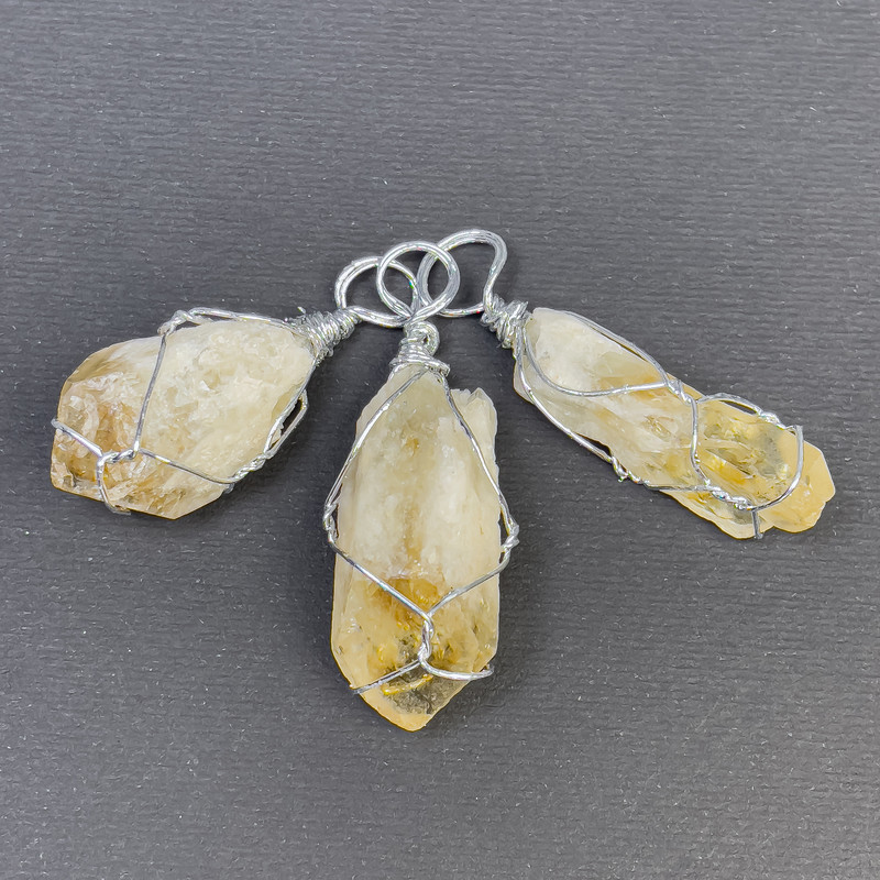 Raw Citrine Pendant, wire-wrapped, 38x47x17 mm+
