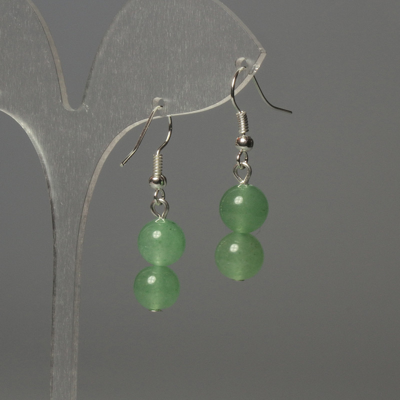 Jade Bead Earrings 9mm, 35mm length