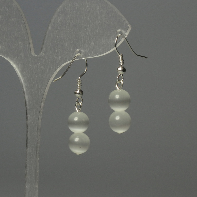 Cat's Eye Bead Earrings 8mm - Light Gray