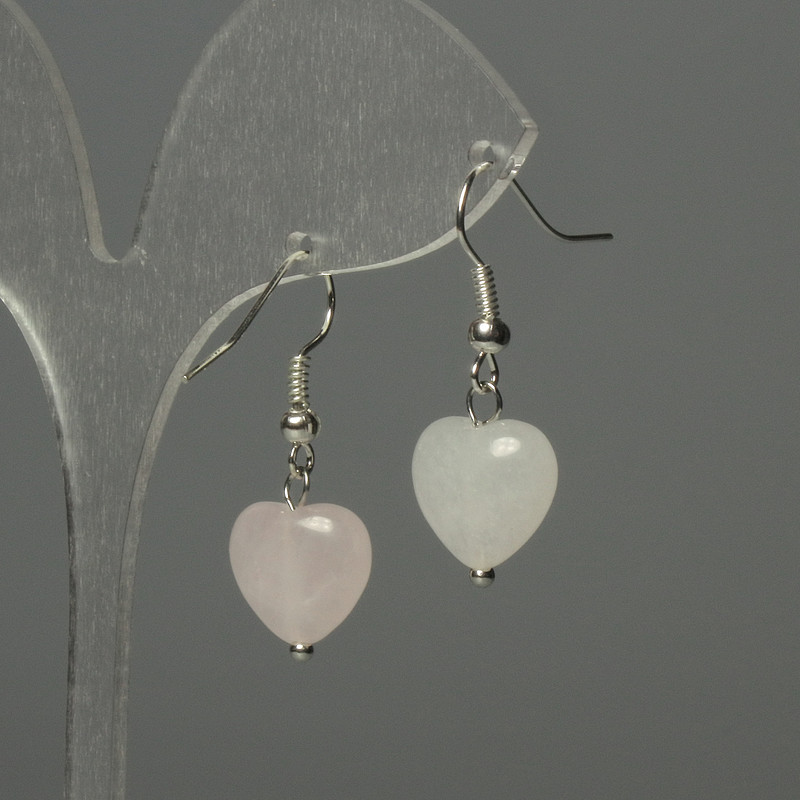 Earrings Pink Quartz Heart 12mm+-, length 30mm+-