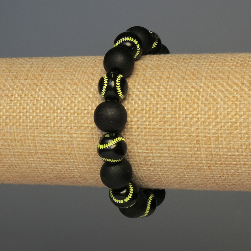 Wooden Bead Bracelet with 12 mm Beads, Ball-Shaped Center Insert, 18 cm, Stretch