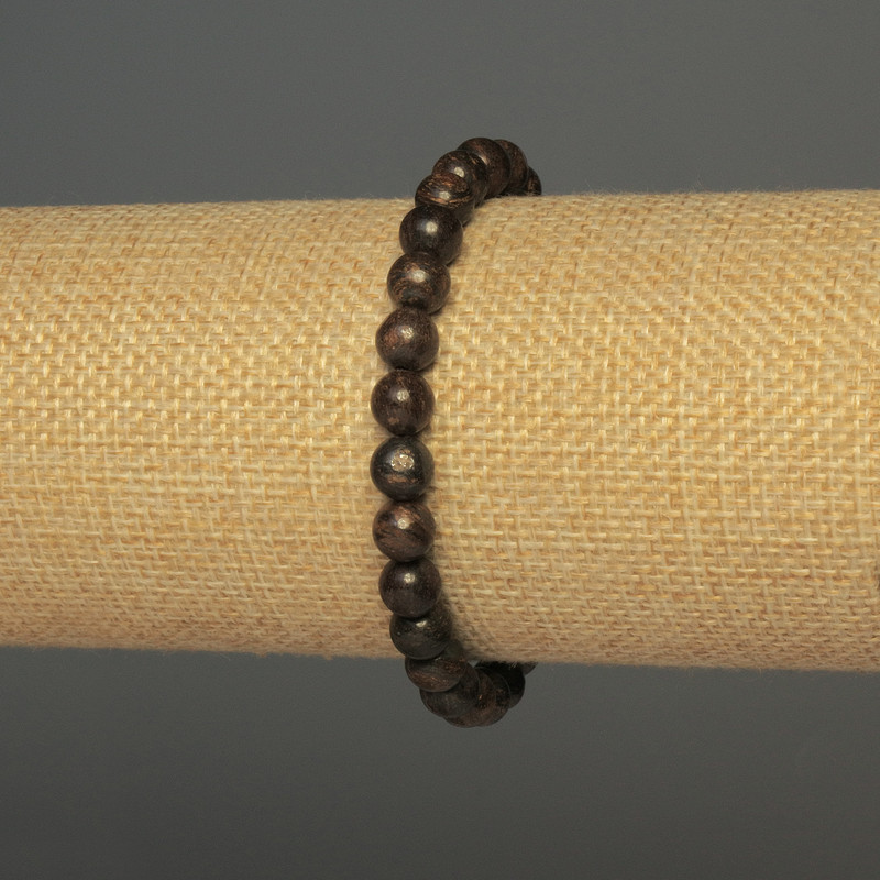 Bronzite Bracelet with Smooth Beads, 6 mm Diameter, 18 cm Length, Elastic
