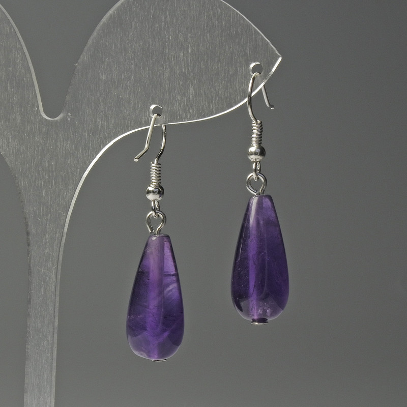 Amethyst Drop Earrings, 10×23 mm diameter, 40 mm total length