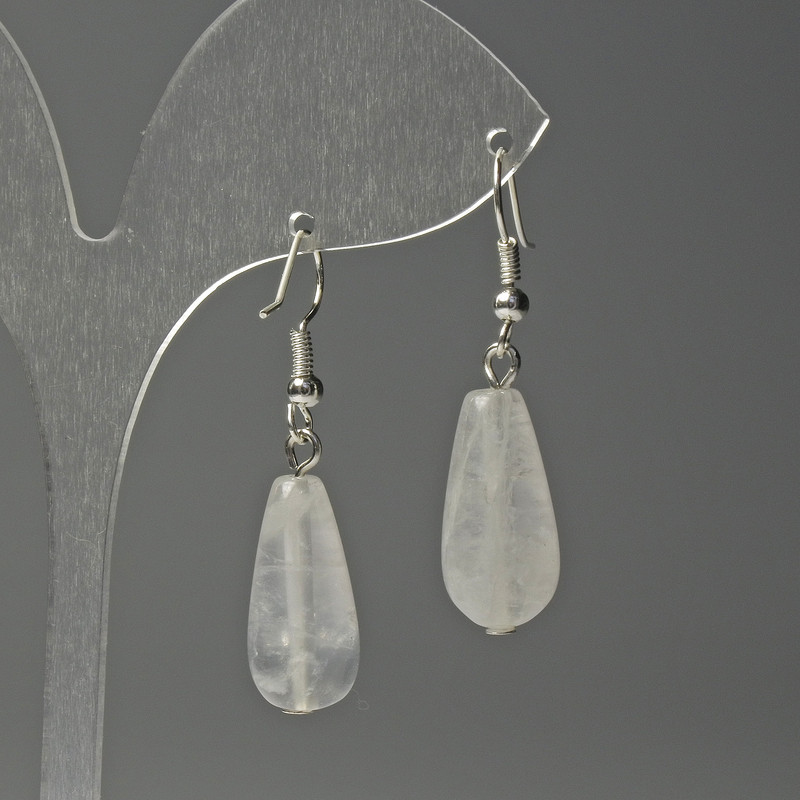 Rock Crystal Drop Earrings, diameter 10×25 mm, length about 40 mm
