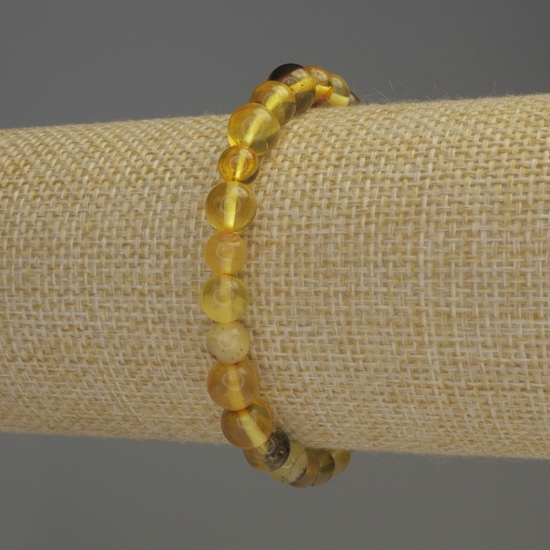 Amber Bracelet with Smooth Beads, 6–6.5 mm Diameter, 18 cm Length, Stretch Base