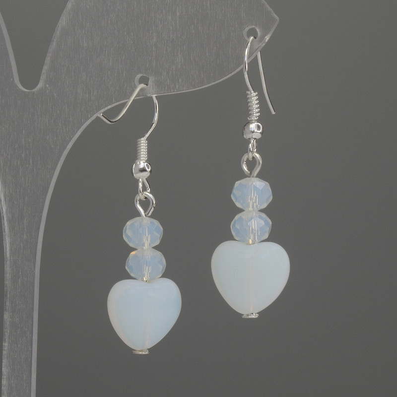 Moonstone Heart Earrings 10mm +/- Rondelle 6x5mm +/-, Length 38mm +/-
