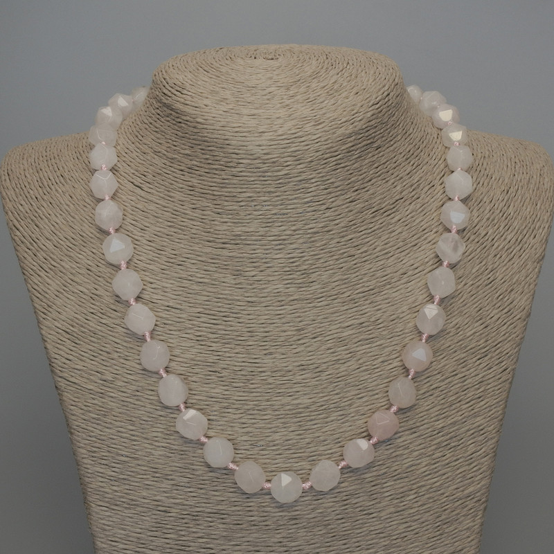 Necklace with natural rose quartz faceted beads, diameter 10x9 mm, length 45 cm