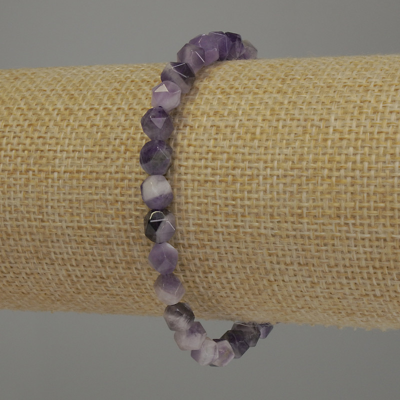 Amethyst Bracelet with Faceted Beads, 6x6 mm, stretch length 18 cm