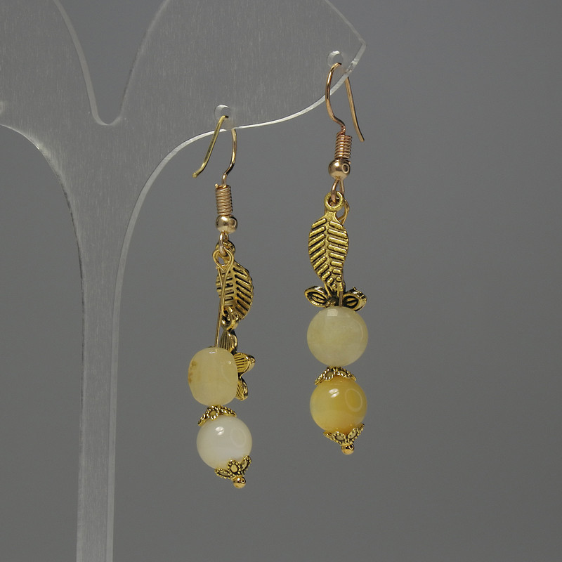 Citrine Faceted Coin Earrings, 8 mm Diameter; Pearl Bead 8 mm; Length 50 mm