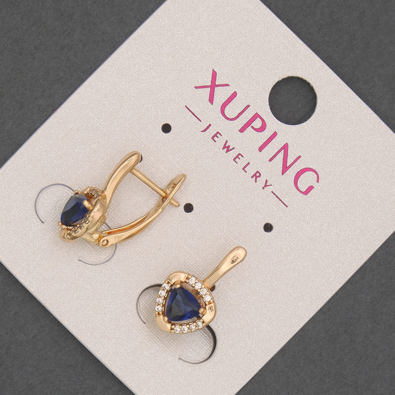 Xuping Earrings with White Rhinestones and Blue Crystal, Diameter 9mm±, Length 16mm±, 18K Plating