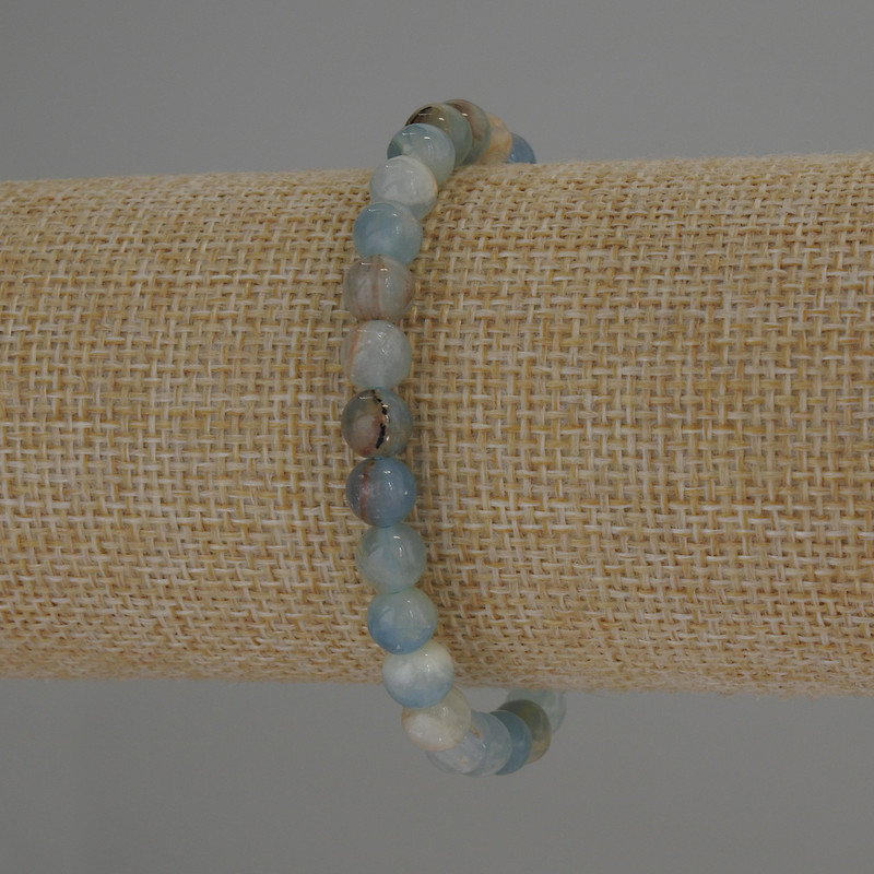Blue Calcite Bracelet, smooth beads, 6mm diameter, 18 cm length, stretch