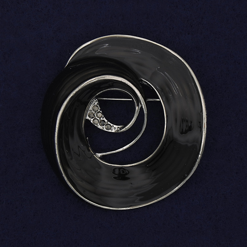 Accent Brooch black enamel black crystals silver-toned metal 48×45mm+