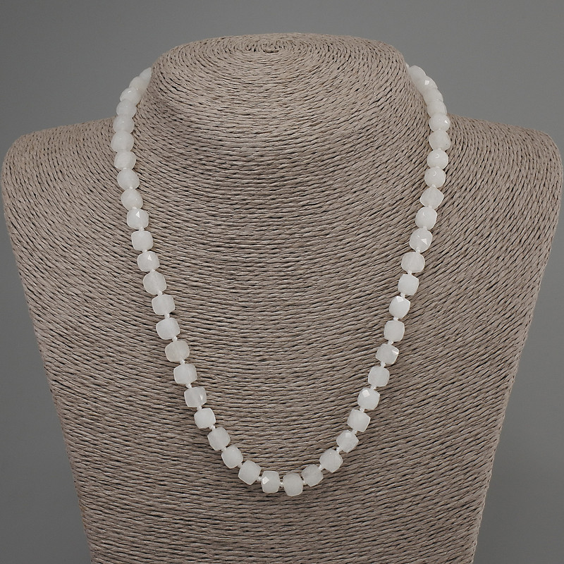 White Quartz Necklace with Faceted Cube Beads, 6 mm Diameter, 50 mm Length, with Clasp