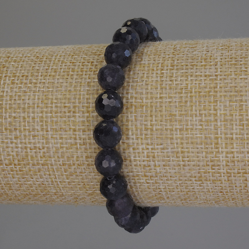 Iolite bracelet with faceted beads, 8 mm diameter, 18 cm length, stretch bracelet