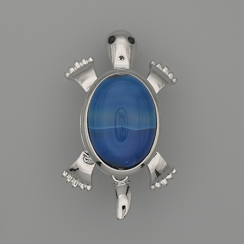 Turtle Agate Brooch-Pendant 52x35 mm ± movable parts, silver-tone metal