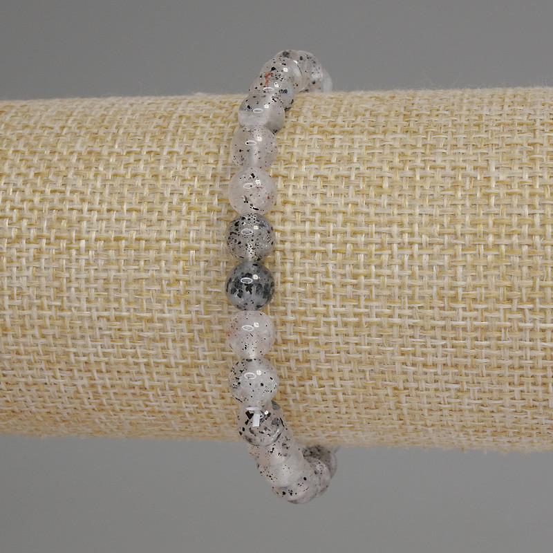 Herkimer Diamond Quartz Bracelet with Smooth 6 mm Beads, 18 cm Length, Stretch
