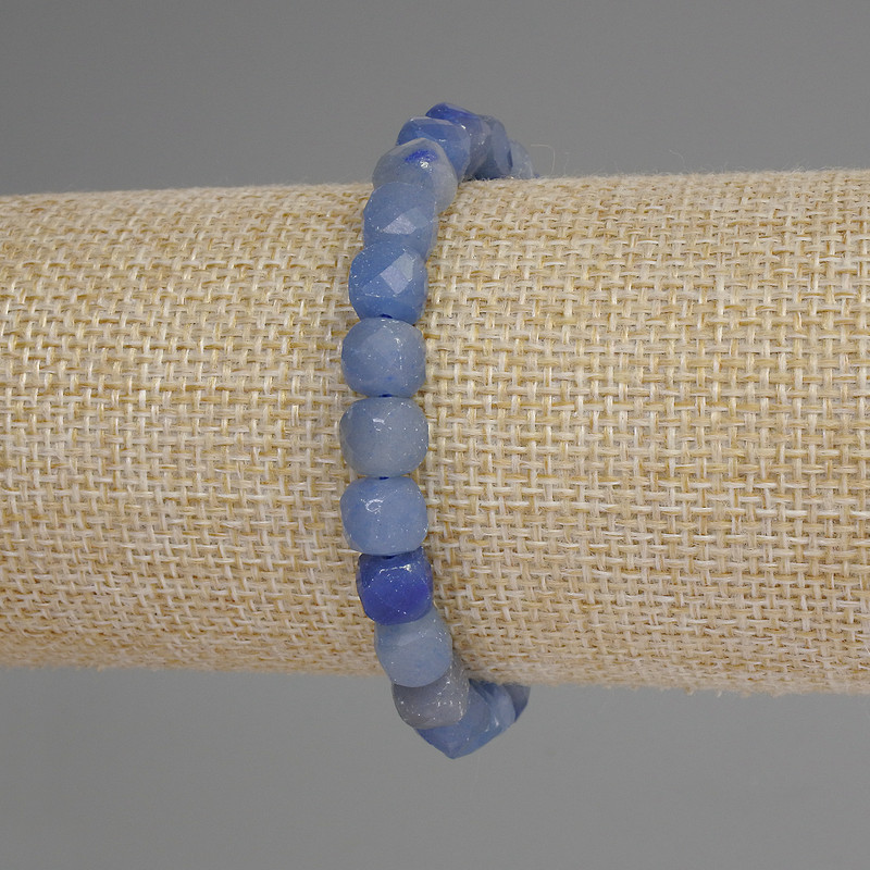 Blue Aventurine Bracelet with Faceted Cube Beads, 7 mm Diameter, 18 cm Length, Stretch