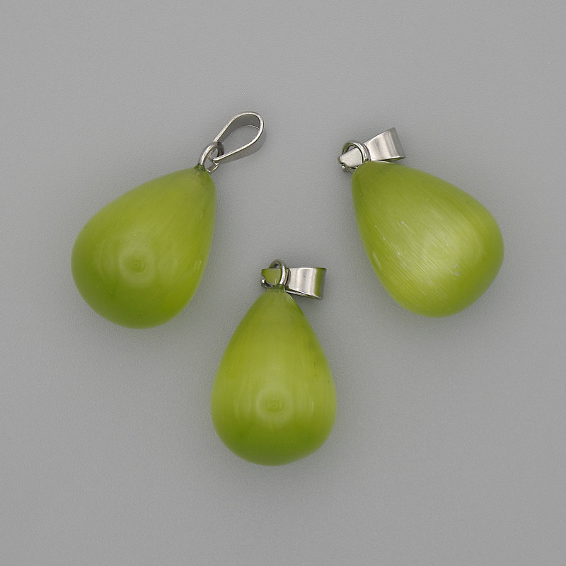 Drop Pendant Green Cat's Eye 19x13mm+-, length 29mm+
