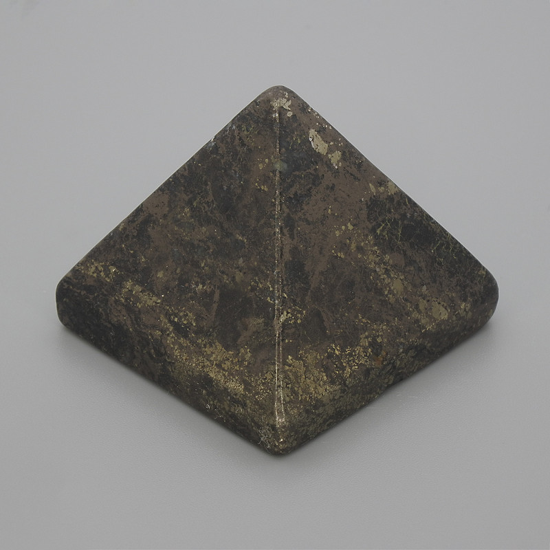 Pyrite natural stone pyramid souvenir, 38x38 mm length, 33 mm width