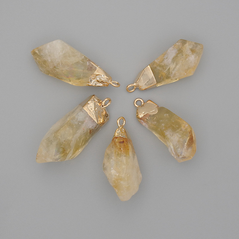 Faceted Citrine Pendant, Assorted Sizes 28-33×10-15 mm, Gold-Tone Metal