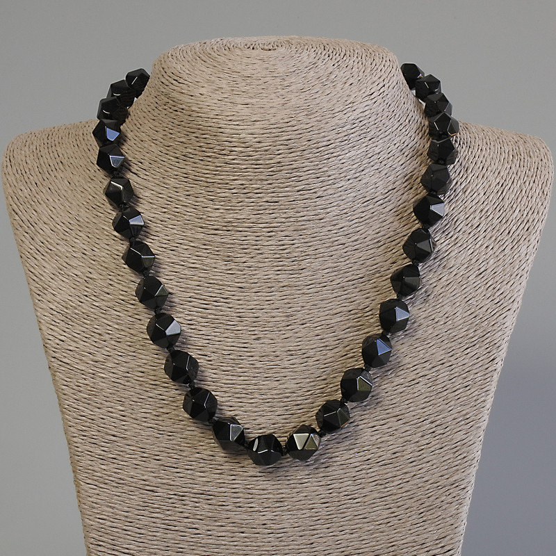 Multi-faceted Black Onyx Necklace, bead diameter 12×11 mm, length 50 cm, with clasp