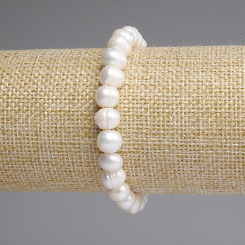 Bracelet with Freshwater Pearls 9.5×8 mm, 18 cm length, stretch