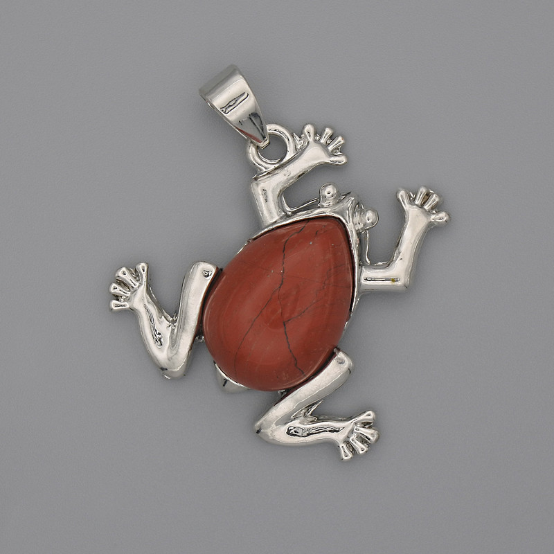 Frog Pendant with Red Jasper 29×28 mm, 37 mm length