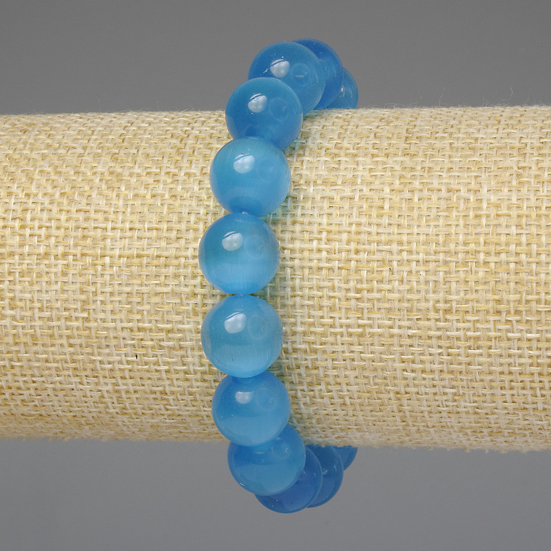 Bracelet Azure Cat's Eye Smooth Beads 2 mm, Length 18 cm, Stretch
