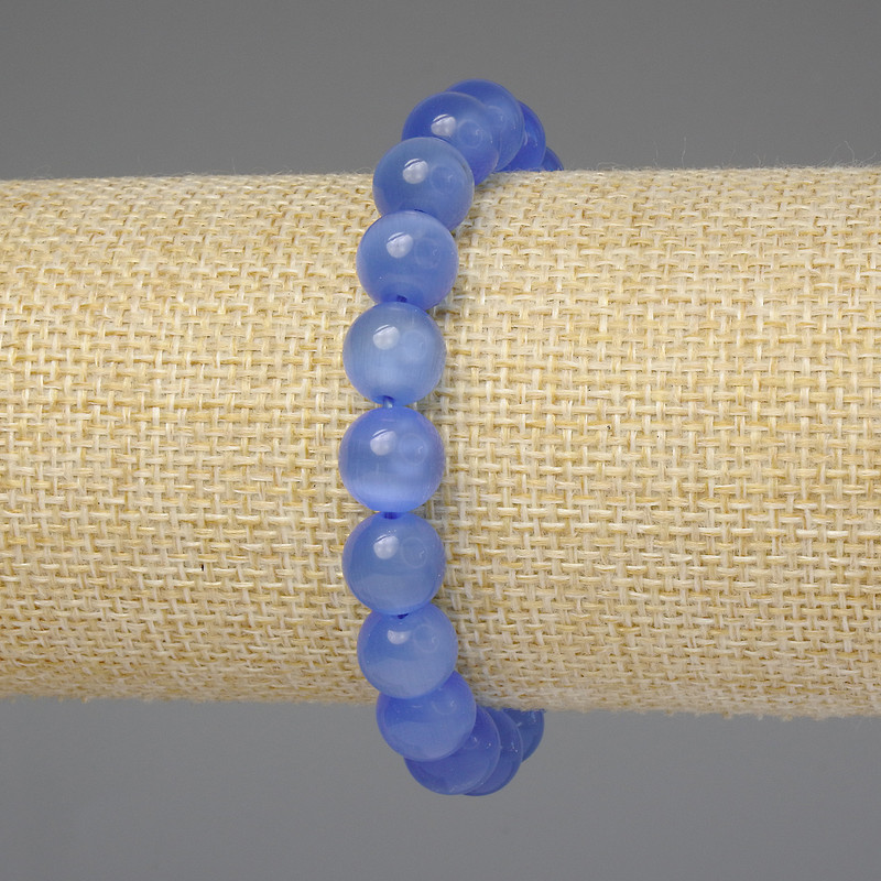 Blue Cat's Eye Bracelet with Smooth Beads 10mm, 18 cm stretch