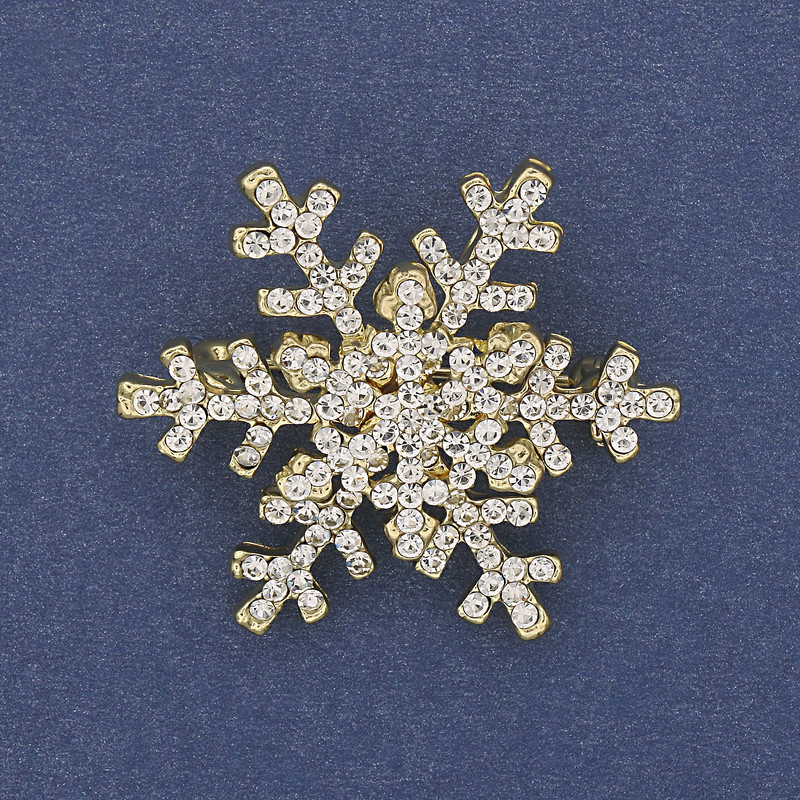 Brooch pendant 'New Year\'s Snowflake' with white crystals and gold-toned metal 34mm +