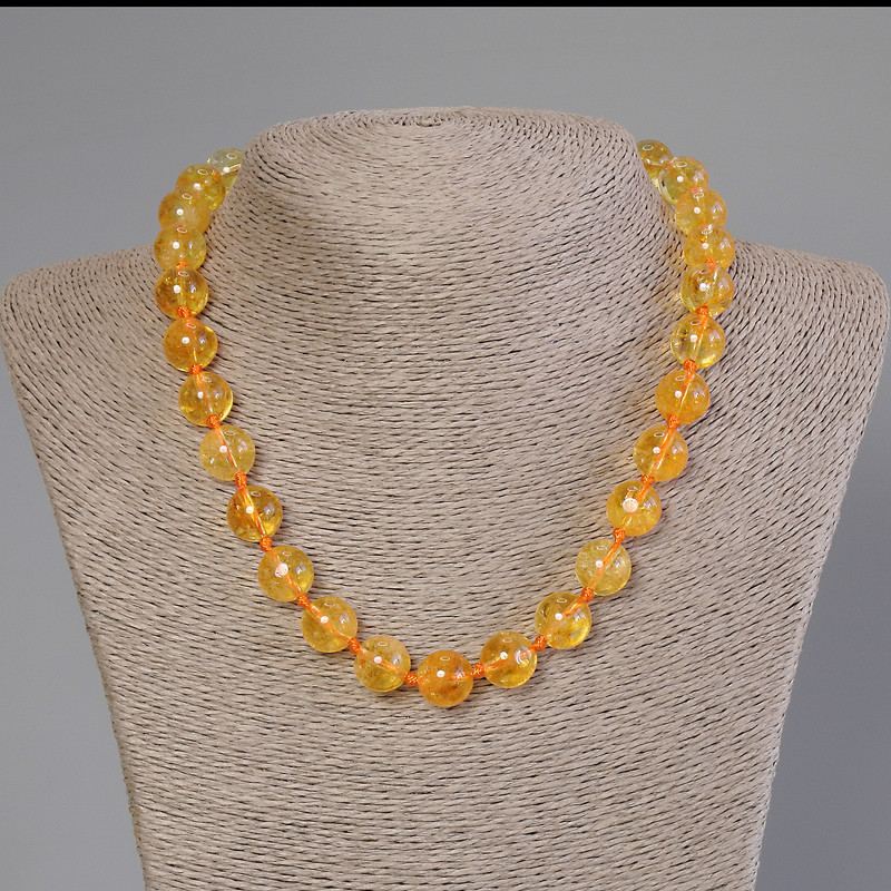 Citrine bead necklace, smooth beads, 12mm diameter, 50cm length, with clasp