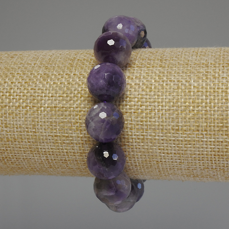 Amethyst Bracelet with Faceted Bead, 13mm Diameter, 18cm Stretch