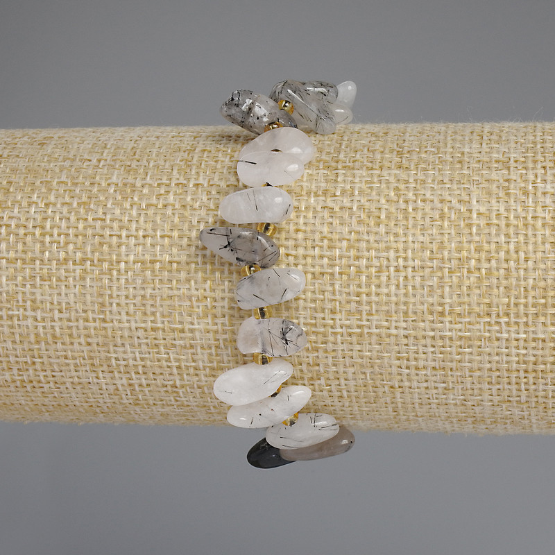 Bracelet of rutile quartz 'Hairy' Butterfly, diameter 11-14x6-7mm ±, beads 3mm ±, length 18cm ±