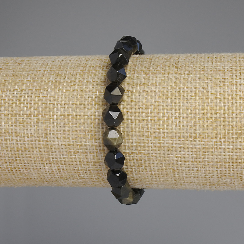 Bracelet made of natural Sun Obsidian, faceted beads, diameter 8x7 mm, length 18 cm