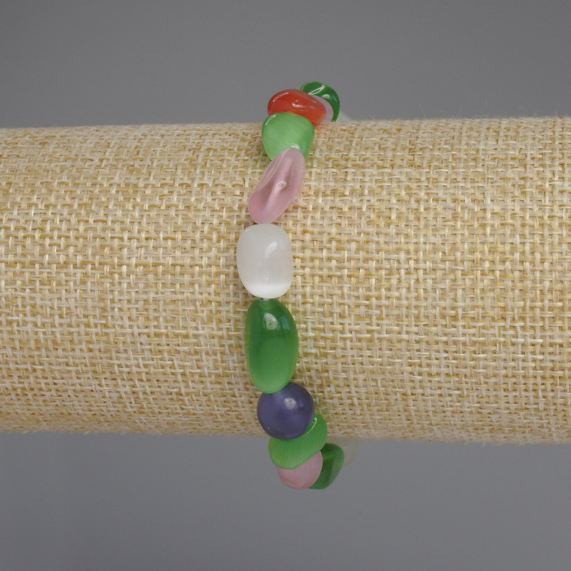 Cat's Eye, Aquamarine and Moonstone Faceted Bracelet, diameter 10-12×8-9 mm, length 18 mm +/- stretch