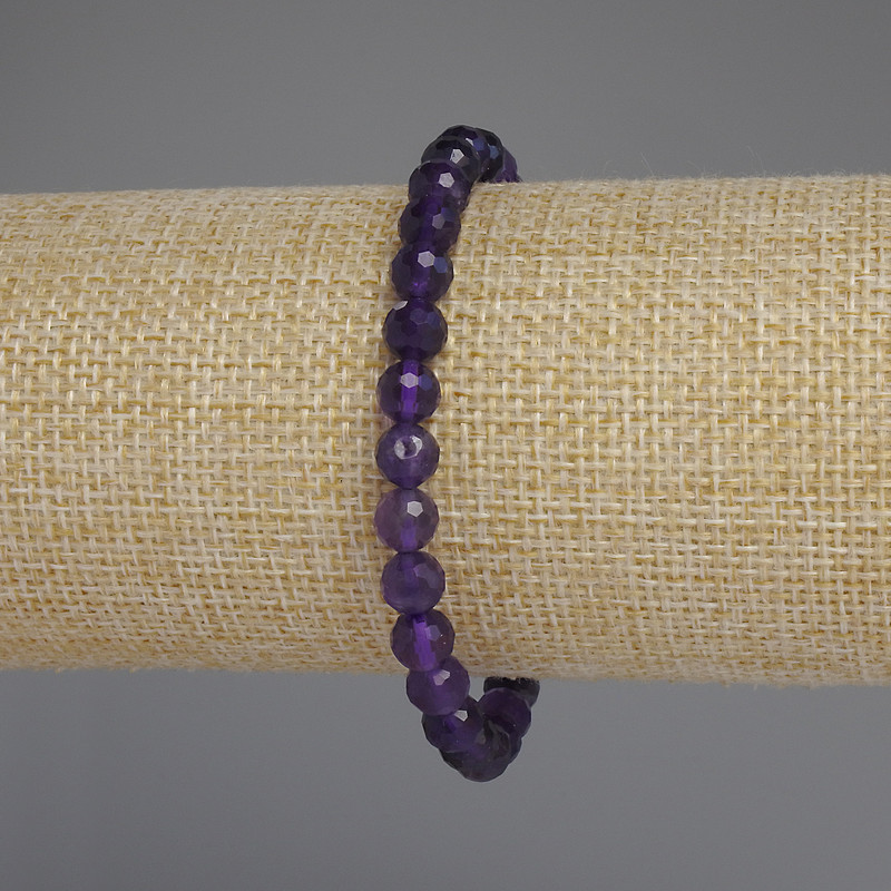 Faceted Amethyst Bead Bracelet, 6 mm, 18 cm Length, Stretch