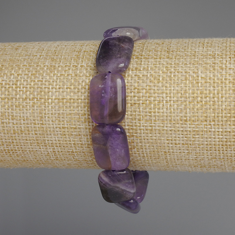 Rectangular-link Amethyst Bracelet, 18x13 mm links, 18 cm length, stretch