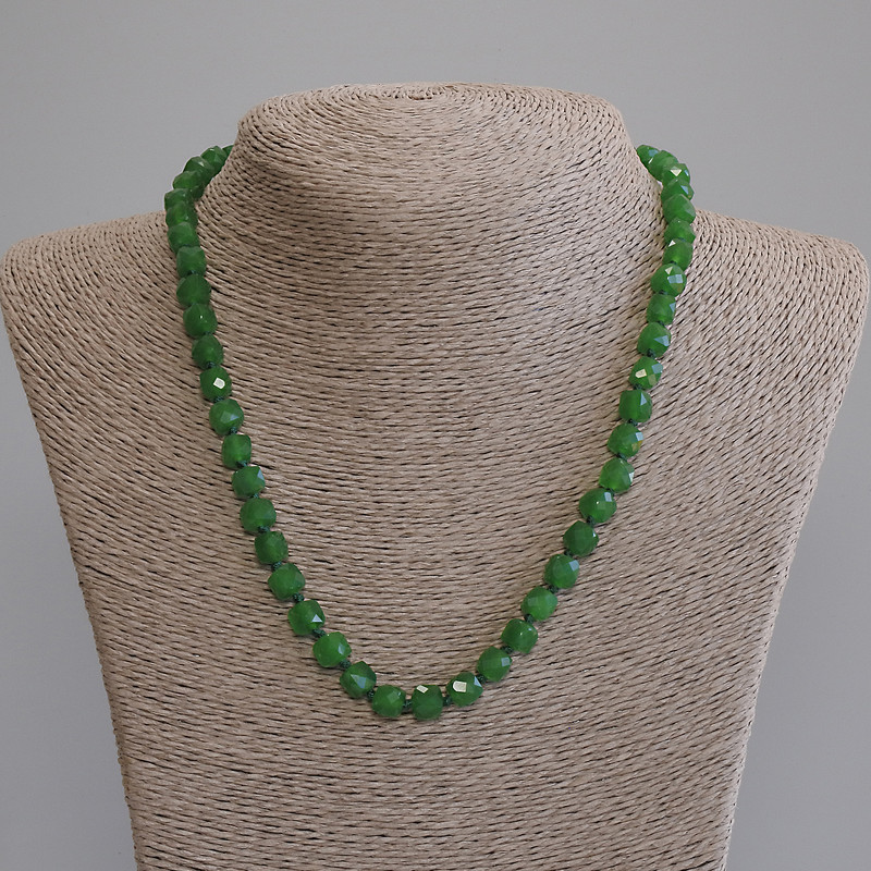Chrysoprase Necklace with Faceted Cube Beads, 7 mm Diameter, 50 cm Length, with Clasp